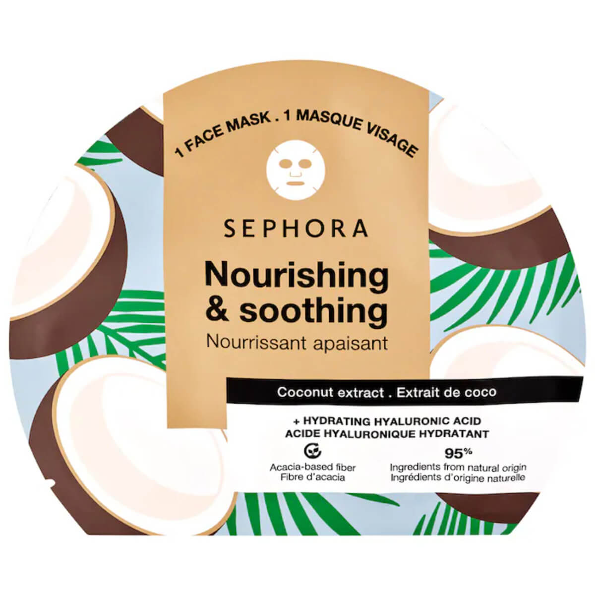 Sephora Collection Nourishing and Soothing Coconut Sheet Face Mask – Hydrating Hyaluronic Acid 95% Natural