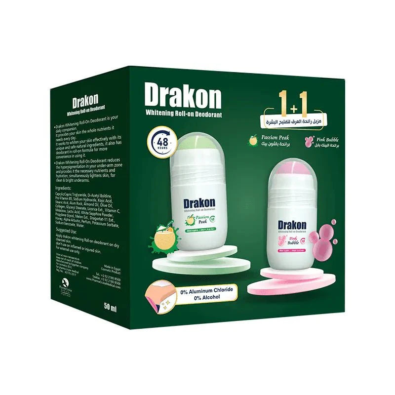 Drakon Whitening Roll-On Deodorant – 50ml – Pink Bubble & Passion Peak – Buy 1 Get 1